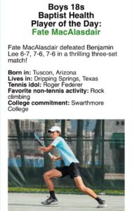 Teen tennis player hitting backhand on court