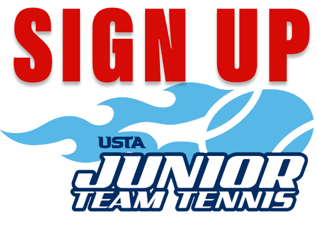 Sign up for USTA Junior Team Tennis with a blue tennis ball logo.