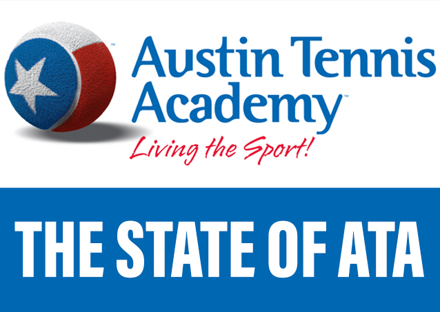 Austin Tennis Academy logo with a tennis ball featuring a Texas flag and the text “THE STATE OF ATA.”.