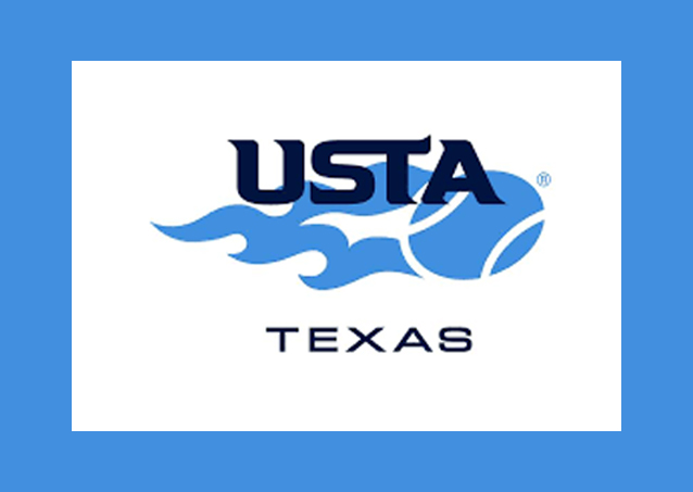 USTA Texas logo with a blue tennis ball and flame graphic on a white background.